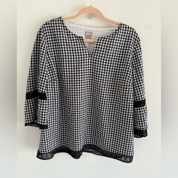 Chico's Black and White Gingham Women's Top - Picture 3 of 10